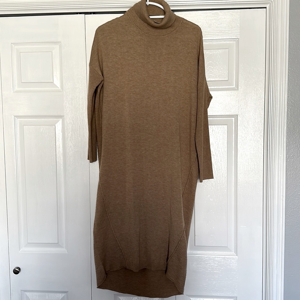 ASOS Sweater Dress Size 8/10 Medium Tan Cozy Classic Turtleneck